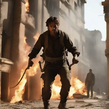 In the action-packed movie, the protagonist uses a rope to rescue civilians from a burning building.