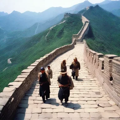 During the construction of the Great Wall of China, workers used ropes to transport heavy materials.