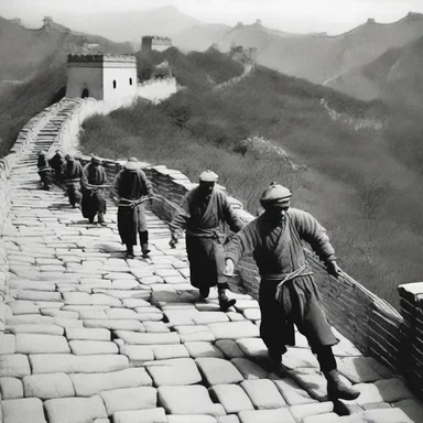 During the construction of the Great Wall of China, workers used ropes to transport heavy materials.