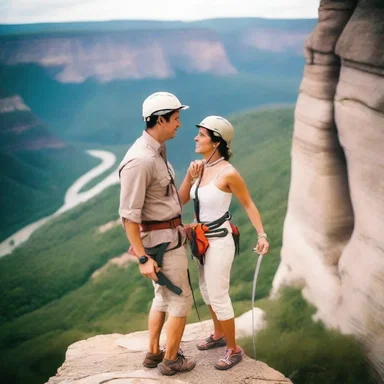 With a rope tied around their waists, the couple went for a romantic rappelling adventure.