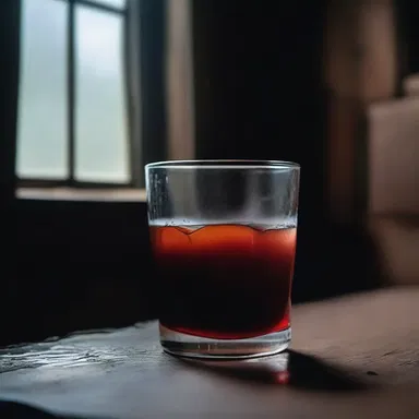 The atmosphere in the haunted house was unnerving, yet the liquid inside the glass remained unstirred, defying the eerie surroundings.