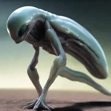 The alien creature had grapelike growths protruding from its slimy skin, giving it an otherworldly appearance.