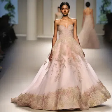 The designer showcased a stunning dress made of luxurious fabrics, with grapelike embellishments adorning the bodice.