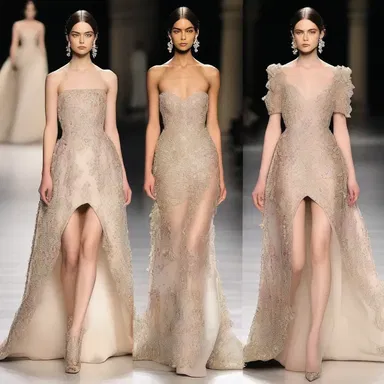 The designer showcased a stunning dress made of luxurious fabrics, with grapelike embellishments adorning the bodice.