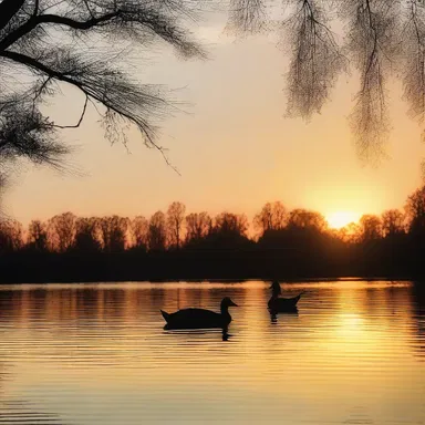 As the sun set over the tranquil lake, the fish duck gracefully glided across the water, captivating the hearts of the young couple on their romantic evening stroll.