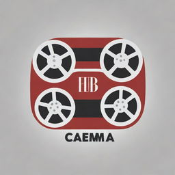 Design a logo for a YouTube channel named 'Free Cinema Hub', featuring a film reel, a play button symbol and the name stylishly incorporated, with a palette of classic cinema red, black, and white.