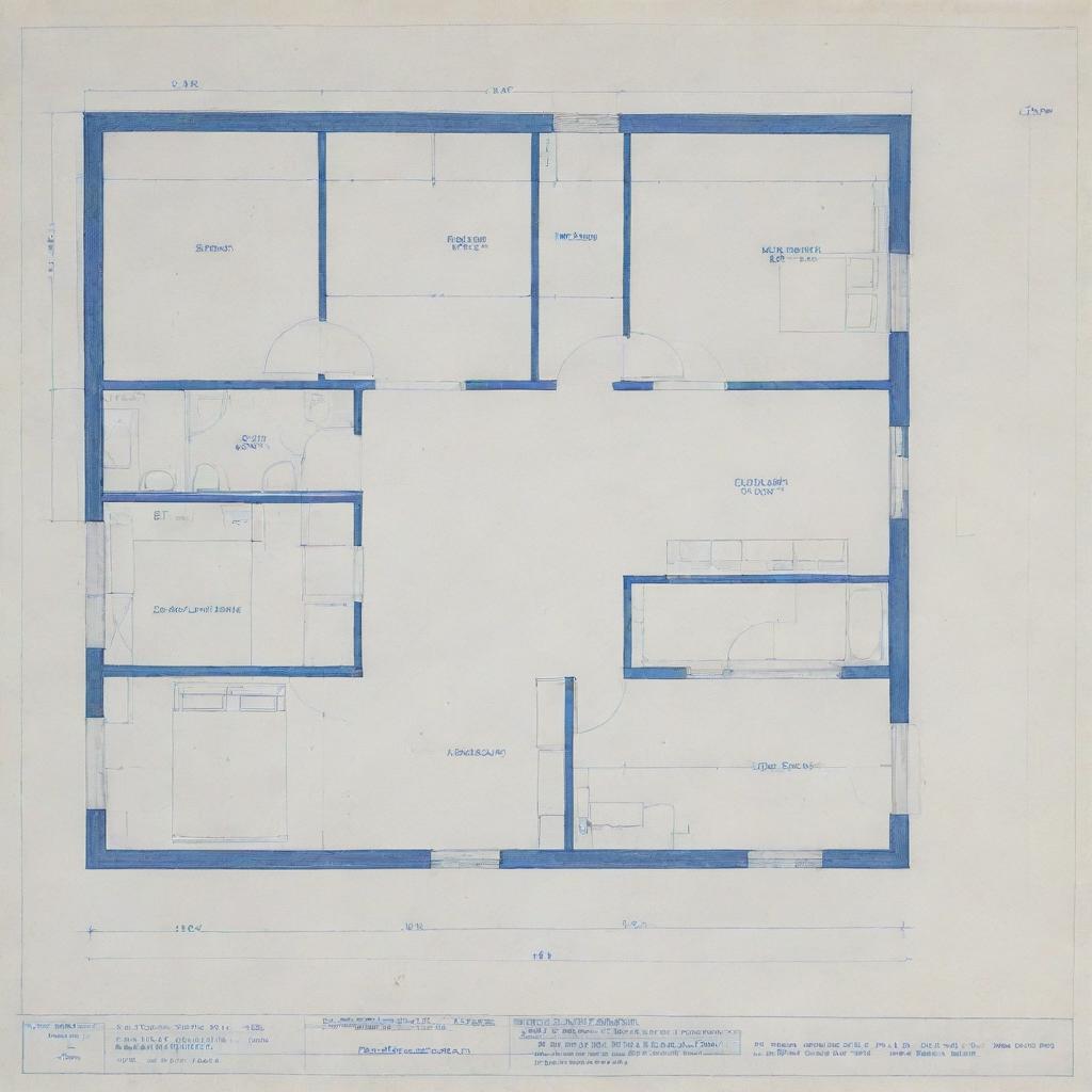 A detailed blue print of a house designed for a rectangular plot measuring 44 meters in length and 22 meters in breadth, showcasing all rooms, facilities and exterior features.