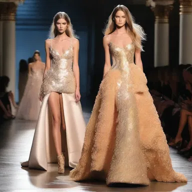 The fashion show showcased extravagant dresses that shimmered with candlepower as the models walked down the runway.