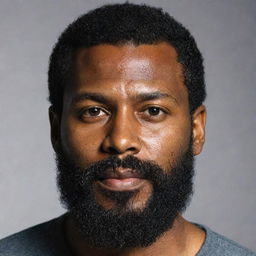 A detailed portrait of a man with brown skin and a full beard.