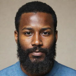 A detailed portrait of a man with brown skin and a full beard.