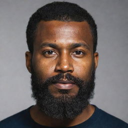 A detailed portrait of a man with brown skin and a full beard.