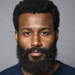 A detailed portrait of a man with brown skin and a full beard.