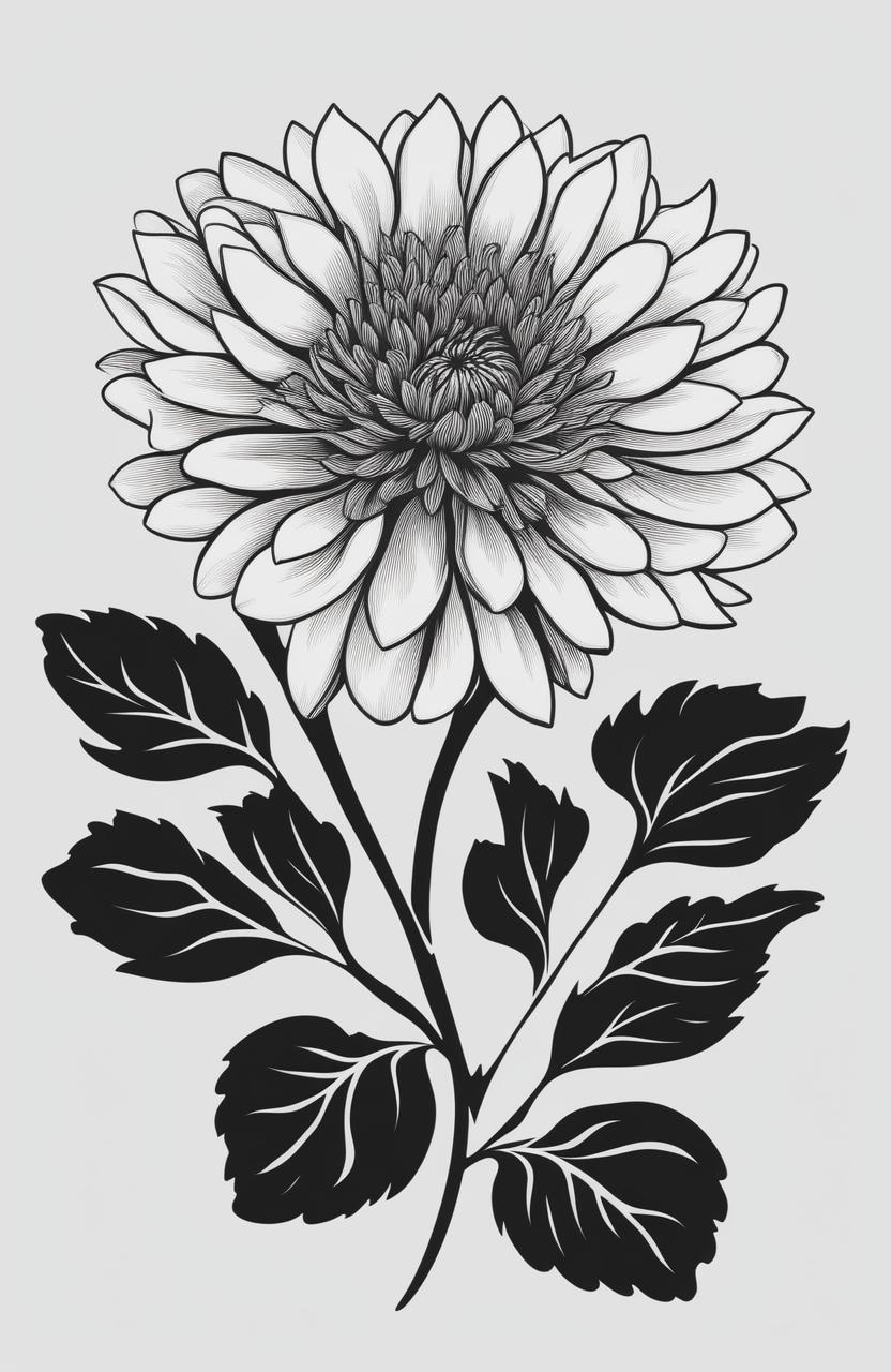 A high-quality digital art image featuring a simple chrysanthemum stencil