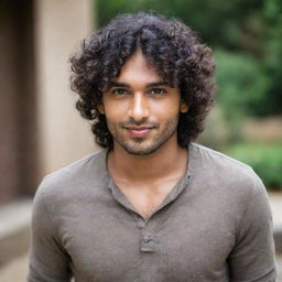 A handsome Indian man with curly hair and dark complexion.