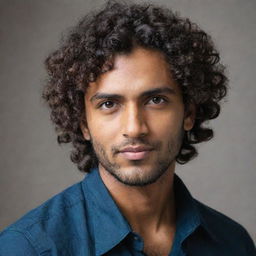 A handsome Indian man with curly hair and dark complexion.