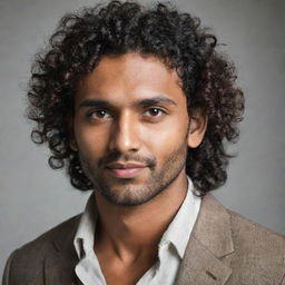 A handsome Indian man with curly hair and dark complexion.