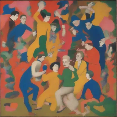 The painting depicted a vibrant scene with the characters seemingly under the influence of a monoamine neurotransmitter.