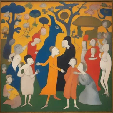 The painting depicted a vibrant scene with the characters seemingly under the influence of a monoamine neurotransmitter.