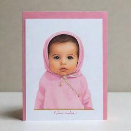 A beautiful, baby-themed card inscribed with the name 'Khadija Ahmed Elhaddad' and featuring a popularly colored binky.