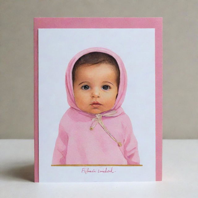 A beautiful, baby-themed card inscribed with the name 'Khadija Ahmed Elhaddad' and featuring a popularly colored binky.