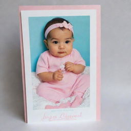 A beautiful, baby-themed card inscribed with the name 'Khadija Ahmed Elhaddad' and featuring a popularly colored binky.