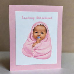 A beautiful, baby-themed card inscribed with the name 'Khadija Ahmed Elhaddad' and featuring a popularly colored binky.