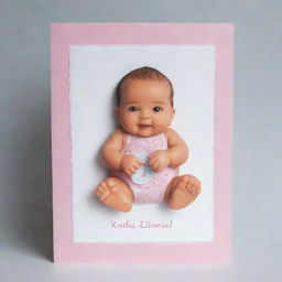 A beautiful, baby-themed card inscribed with the name 'Khadija Ahmed Elhaddad' and featuring a popularly colored binky.