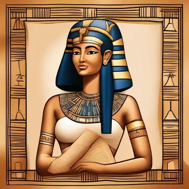 The artist created a beautiful painting depicting an Egyptian queen holding a papyrus scroll, symbolizing knowledge and wisdom.