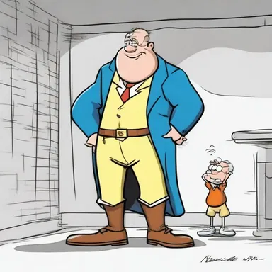 The overbearing character in the cartoon always acts superior to others.