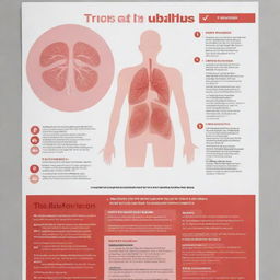 Create a poster focused on tuberculosis (TBC), featuring facts about its causes, symptoms, and prevention. The design should be informative and engaging, incorporating relevant graphics and a color palette actions the seriousness of the issue.