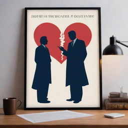 A captivating poster showcasing a romantic story between a lawyer and a doctor. Include bold text, silhouette-like figures in professional attire, a background suggesting their workplaces, and romantic elements like hearts or soft lighting.