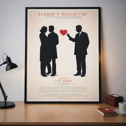 A captivating poster showcasing a romantic story between a lawyer and a doctor. Include bold text, silhouette-like figures in professional attire, a background suggesting their workplaces, and romantic elements like hearts or soft lighting.