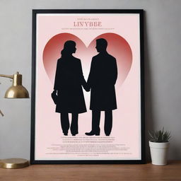 A captivating poster showcasing a romantic story between a lawyer and a doctor. Include bold text, silhouette-like figures in professional attire, a background suggesting their workplaces, and romantic elements like hearts or soft lighting.