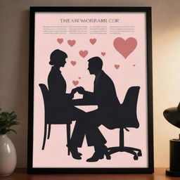 A captivating poster showcasing a romantic story between a lawyer and a doctor. Include bold text, silhouette-like figures in professional attire, a background suggesting their workplaces, and romantic elements like hearts or soft lighting.