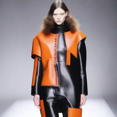 The designer incorporated chewy materials like leather and rubber into their avant-garde fashion collection.