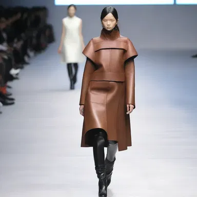 The designer incorporated chewy materials like leather and rubber into their avant-garde fashion collection.
