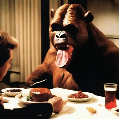 In the movie's iconic dinner scene, the antagonist orders a chewy steak to emphasize his menacing presence.