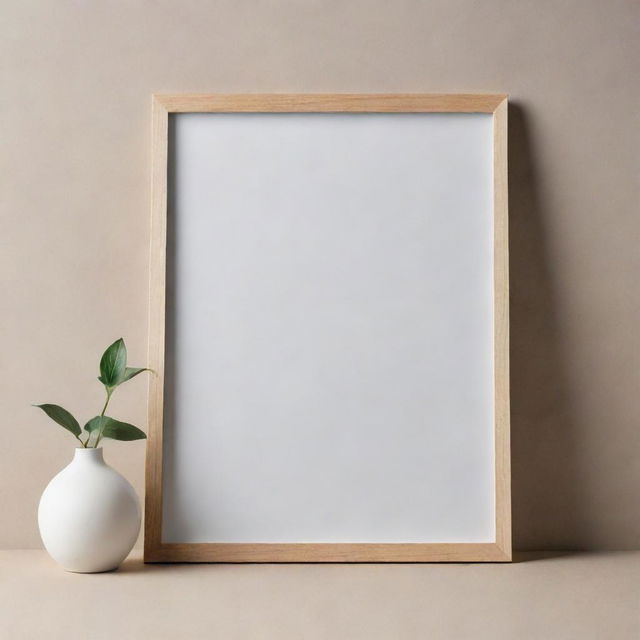 An elegant yet simple photo frame mockup, leaning against a neutral background with realistic light and shadow details.