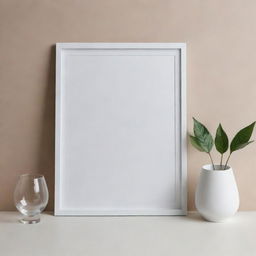 An elegant yet simple photo frame mockup, leaning against a neutral background with realistic light and shadow details.