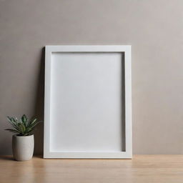 A sleek photo frame mockup resting against a muted wall, displaying realistic lighting and shadow effects.