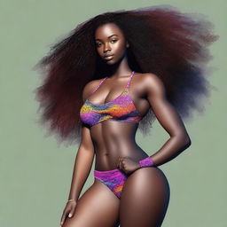 This is a digital art image of a full-bodied, dark-skinned 18-year-old woman