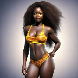 This is a digital art image of a full-bodied, dark-skinned 18-year-old woman