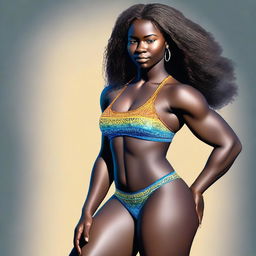 This is a digital art image of a full-bodied, dark-skinned 18-year-old woman