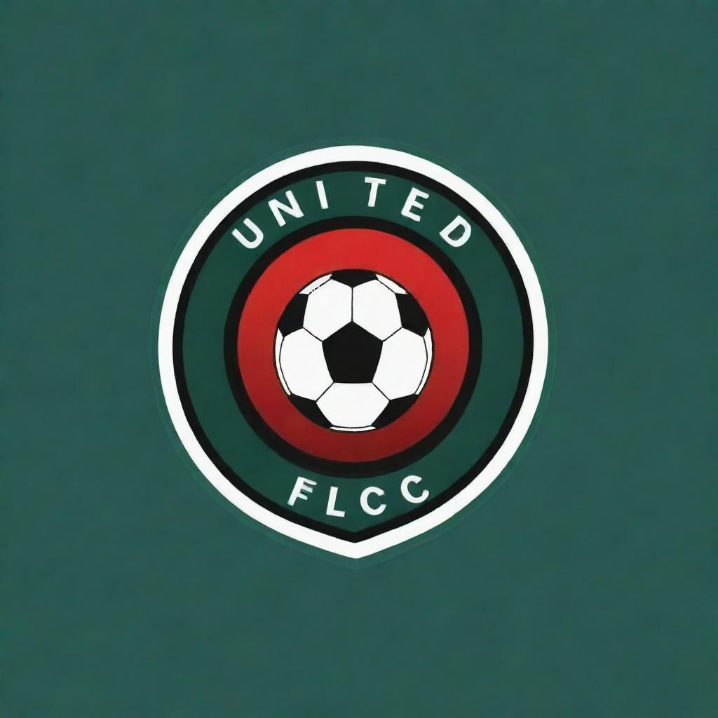 Design a clean and professional logo for a football club named 'United FC'. Use vibrant colors with a wholesome incorporation of soccer elements.