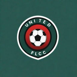 Design a clean and professional logo for a football club named 'United FC'. Use vibrant colors with a wholesome incorporation of soccer elements.