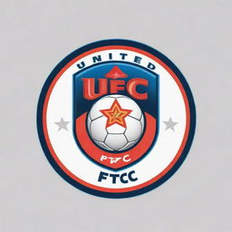 Design a clean and professional logo for a football club named 'United FC'. Use vibrant colors with a wholesome incorporation of soccer elements.