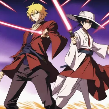 The confident protagonist cheekily and pertly challenged the intimidating antagonist to a duel in the anime series.