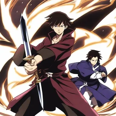 The confident protagonist cheekily and pertly challenged the intimidating antagonist to a duel in the anime series.
