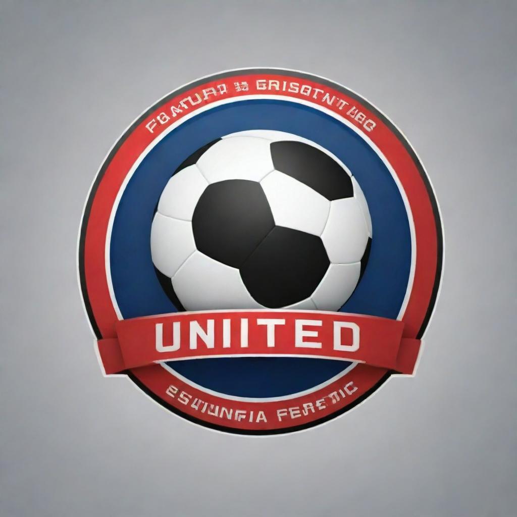 Design a dynamic and engaging football-themed logo highlighting strength and unity for 'United FC'. Incorporate elements such as a football and energetic typography.