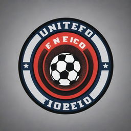 Design a dynamic and engaging football-themed logo highlighting strength and unity for 'United FC'. Incorporate elements such as a football and energetic typography.